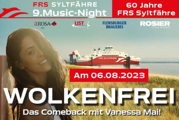 Musikalisches Highlight auf der Nordsee: 9. FRS Syltfähre Music-Night mit WOLKENFREI am 06.08.2023